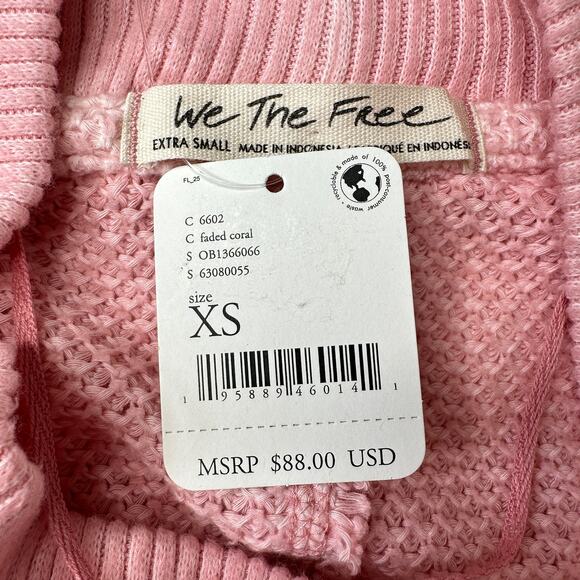 Free People Waffle Knit Oversized Mock Neck Sweater Faded Coral Women XS NWT - Picture 4 of 12